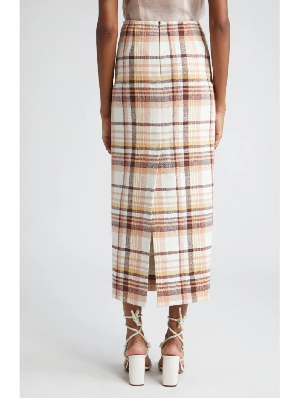 Zimmermann Matchmaker Womens Check Linen Cotton Pencil Skirt Cream Size 1 / US 6 - Picture 3 of 7